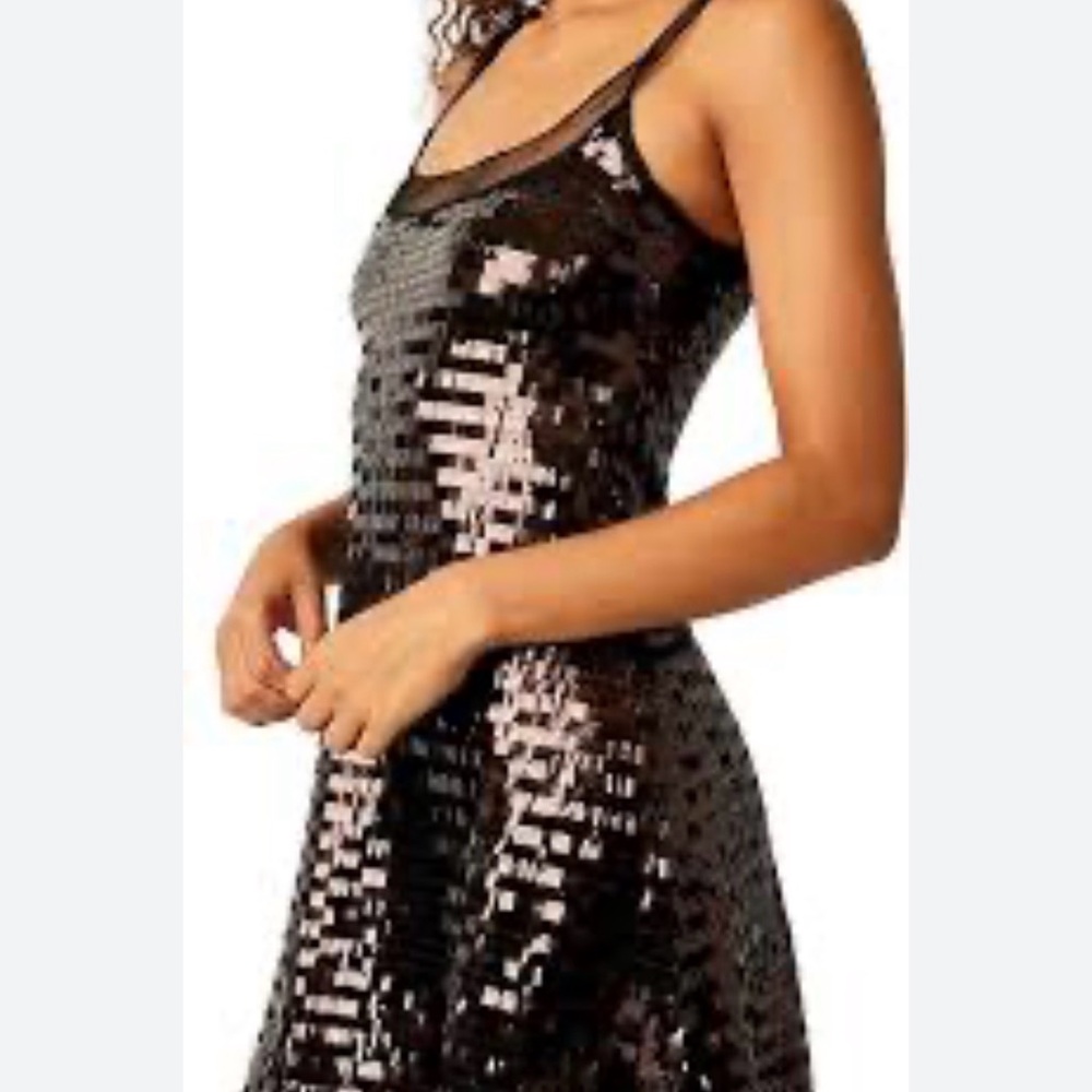 Free People Brown Sequin Mesh Slip Dress- medium